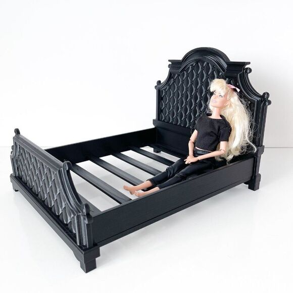 Black 1:6 Scale Tufted Chesterfield Bed for Barbie Integrity 12" Fashion Doll - Picture 5 of 6